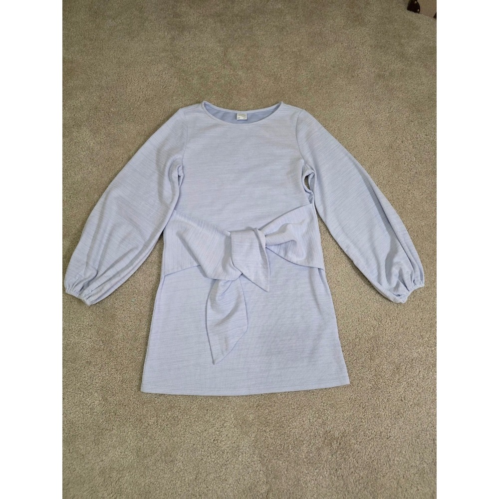 Selfie Leslie Blue Textured Knit Tie Front Long Sleeve Mini Dress Small